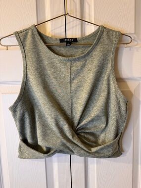 Zobha Olive Twist-Front Cropped Tank Top